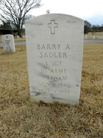 Staff Sgt. Barry A. Sadler is buried at Nashville National Cemetery in Madison, Tennessee.
