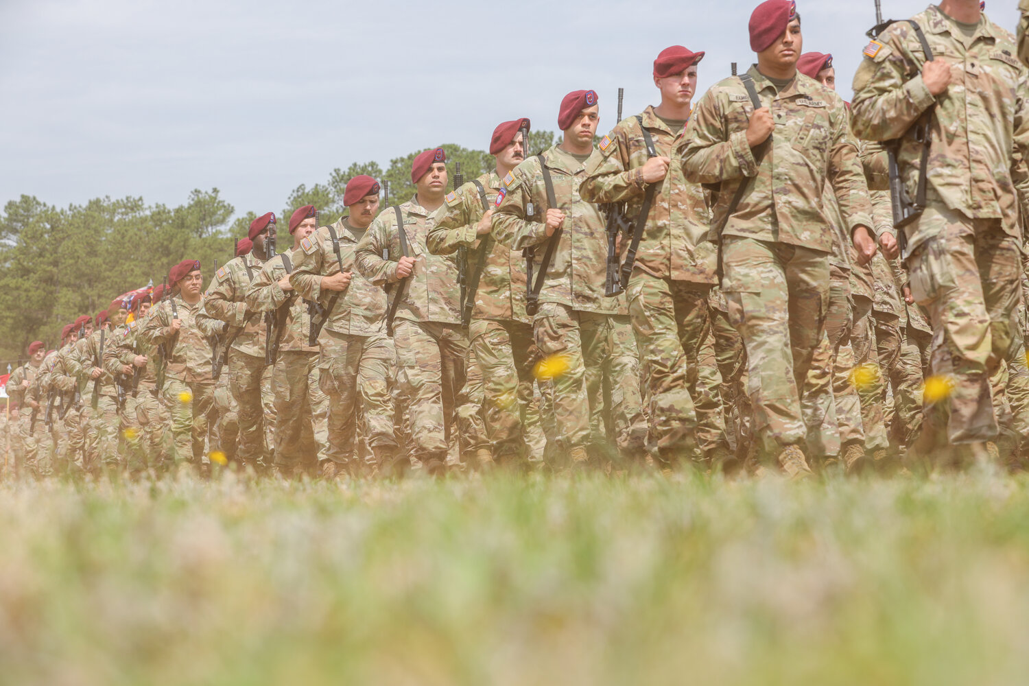 Paratroopers of the 82nd Airborne Division march during a pass-in-review ceremony on Fort Bragg on Thursday.
