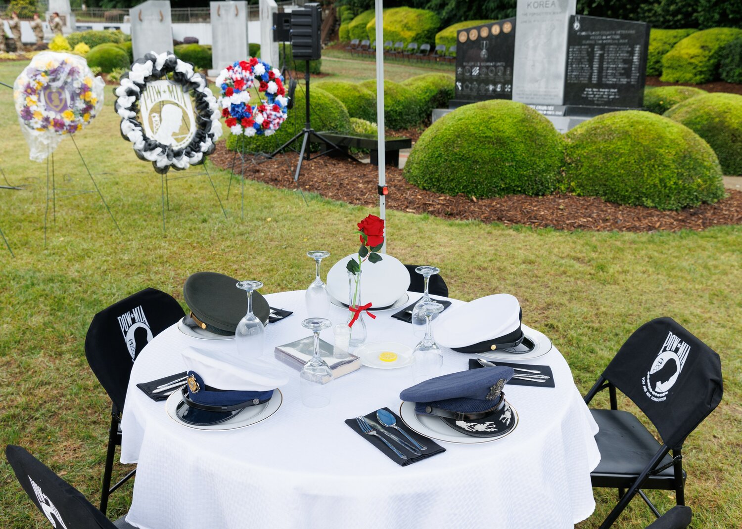 Members of Rolling Thunder NC Chapter 1 made a 'missing man' table presentation during the annual Memorial Day ceremony at Freedom Memorial Park on Monday.