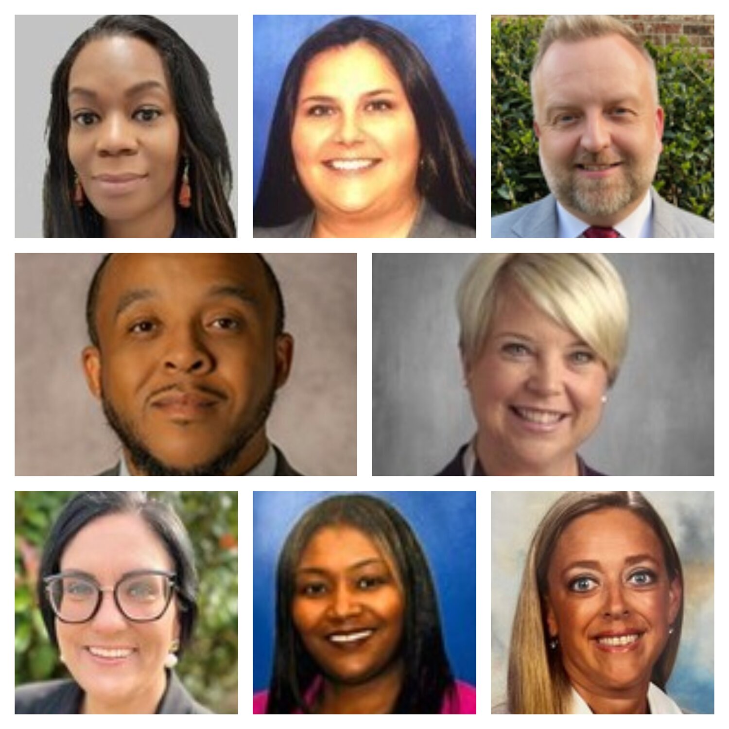 New principals assigned to schools in Cumberland County include, top row from left, Timberley Jones, Westarea Elementary; Sharley Ditmore, Max Abbot Middle; Shawn O'Conner, South View Middle; second row, Marcus Stewart, Sunnyside Elementary, and Rachel Andress, William H. Owen Elementary; bottom row,  Amanda Hether, Margaret Willis Elementary; Ebony Forte-Johnson, Manchester Elementary; and Brook Griffie, Beaver Dam Elementary.