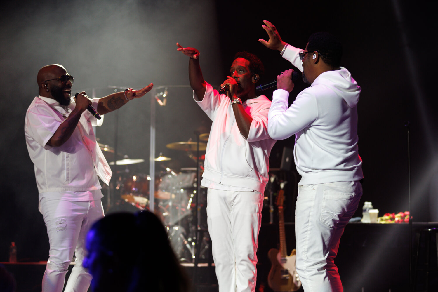 Boyz II Men sings a fan favorite during the 2023 Community Concerts season finale at the Crown Theatre. Photo by Tony Wooten