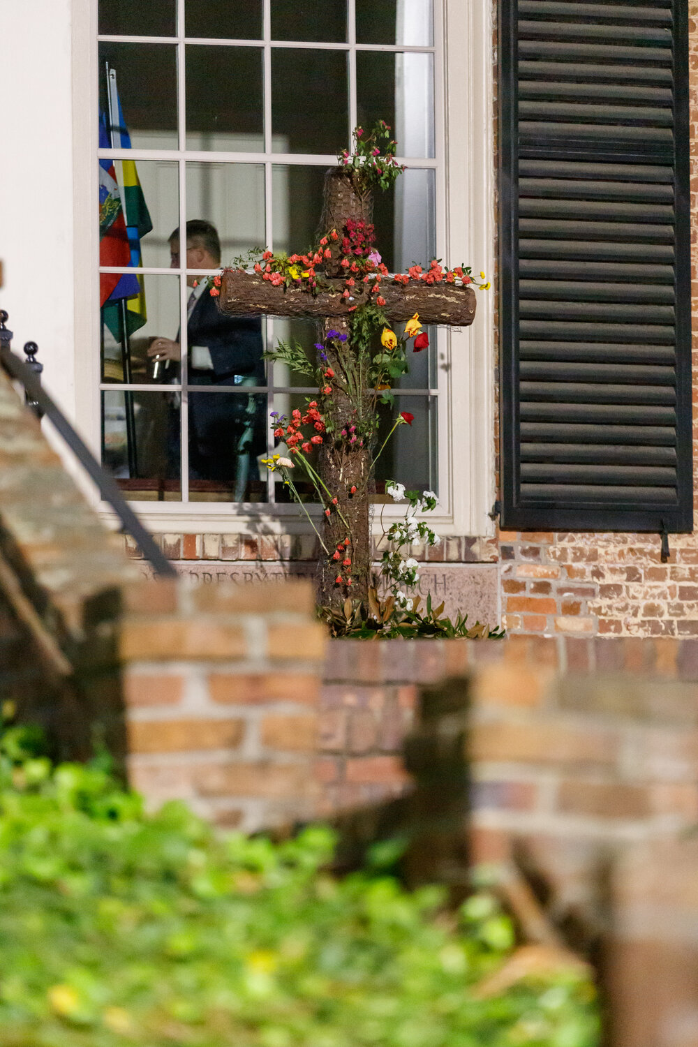 A cross is displayed at the entrance of First Presbyterian Church in Fayetteville. Photo by Tony Wooten