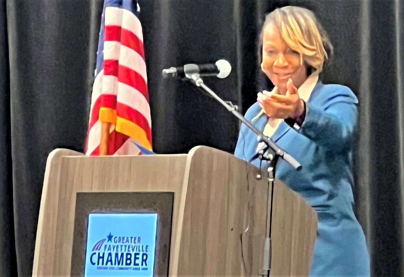 Cumberland County Board of Commissioners Chairwoman Toni Stewart addresses the Greater Fayetteville Chamber of CommerceState of the Community luncheon on Thursday at the Crown Complex Expo Center. 