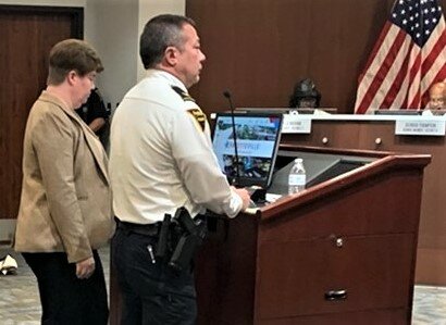 Fayetteville Police Chief Kemberle Braden, right, and Police Department attorney Michael Whyte present their proposal for a juvenile curfew to the City Council.