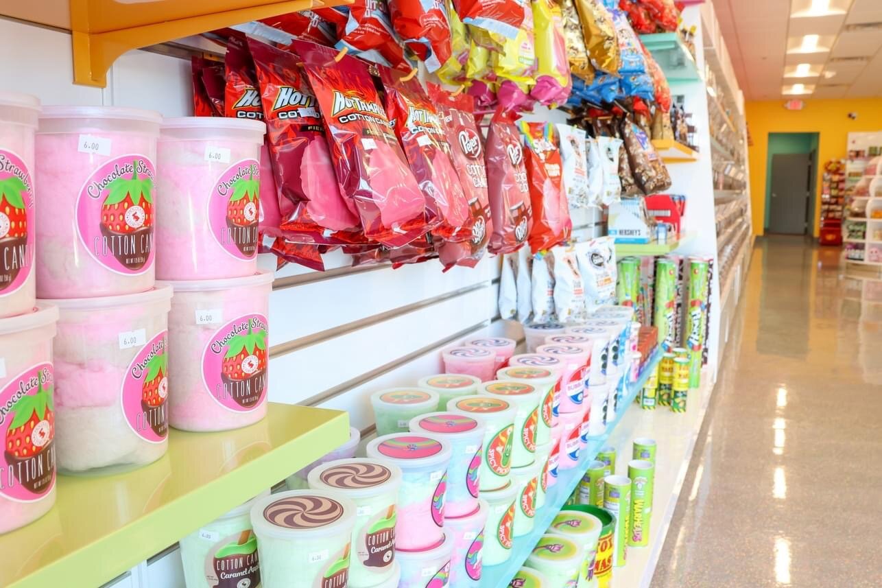 More than 100 types of candy line the walls at Sweet Factory in Fayetteville.