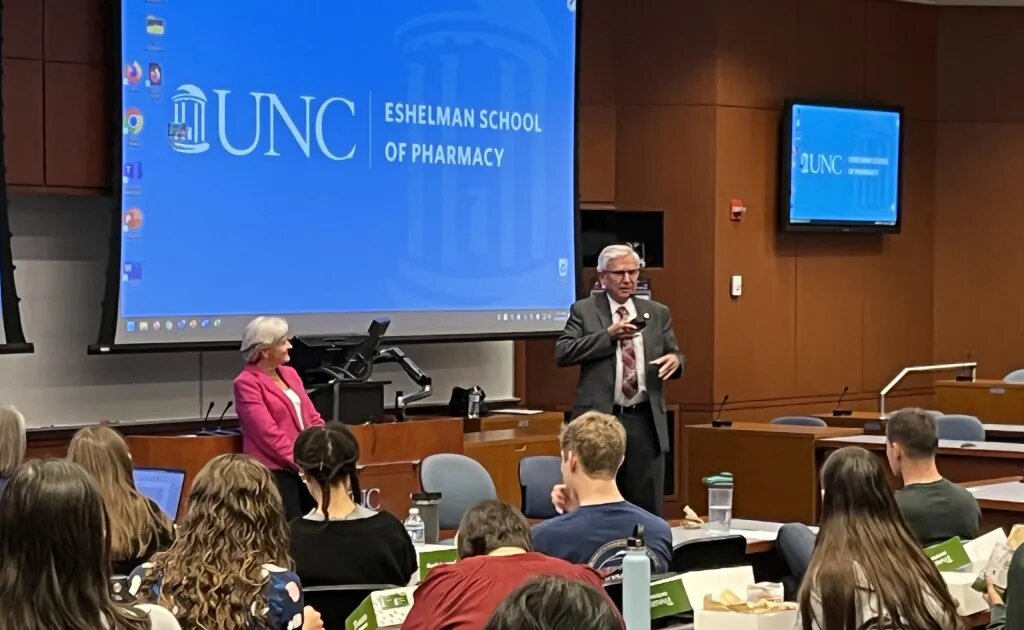 Lawmakers Sen. Gale Adcock (D-Cary) and Rep. Wayne Sasser (R-Albemarle) spoke to pharmacy and nursing students from UNC Chapel Hill in October to encourage them to get involved in the political and policy-making process.