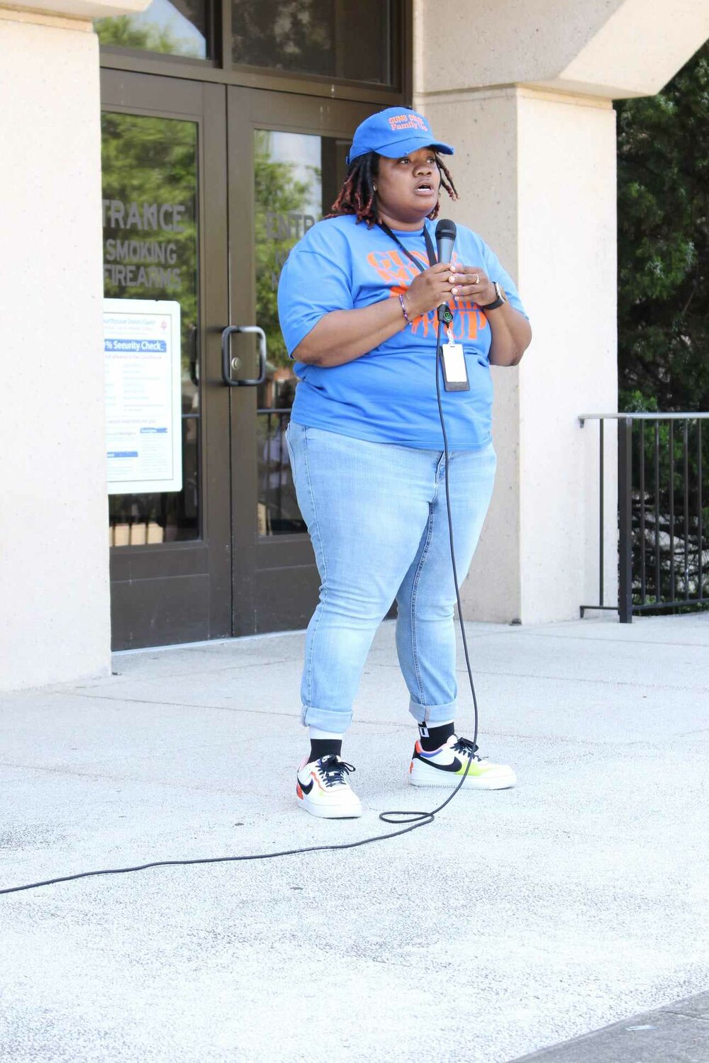 Tiffany Campbell speaks at the Guns Down, Family Up event at the Cumberland County courthouse on June 24, 2023.