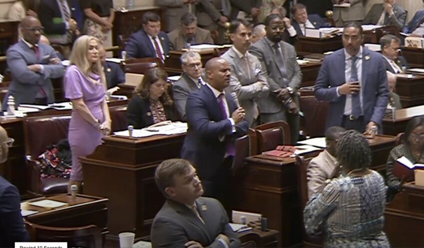 Columbia-area Democrats stood to argue as South Carolina judicial elections took a dramatic turn Wednesday, April 17, 2024, during a joint session of the state House and Senate. The controversy came after GOP lawmakers broke with precedent to pass over a former House Democrat and Columbia lawyer for a circuit court seat, opting to restart the application process. (Screenshot from SCETV legislative livestream)