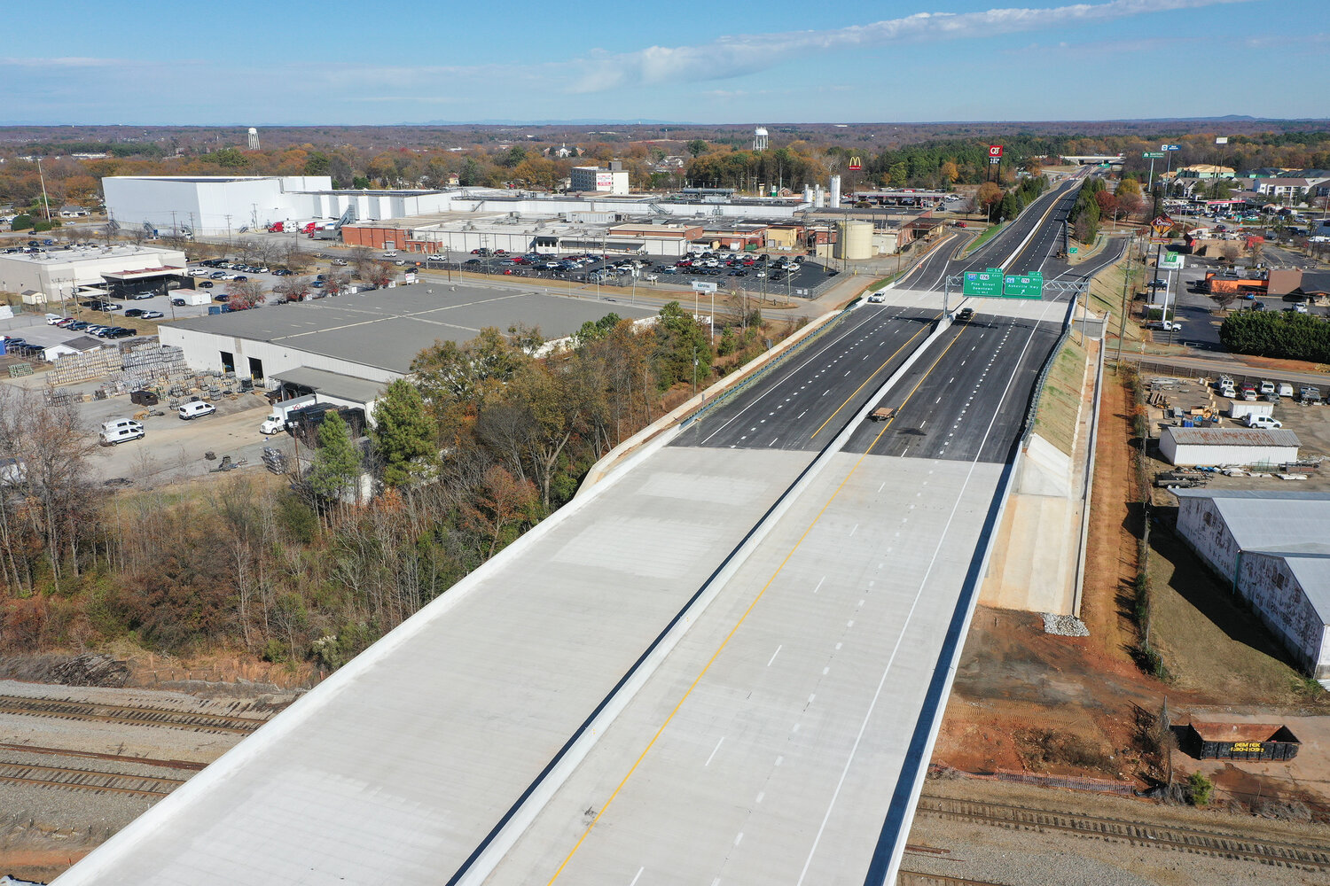 The I-85 Business Project near downtown Spartanburg, SC, is nearing completion. This photograph was taken Dec. 4, 2023, a few days prior to the project's anticipated finish.