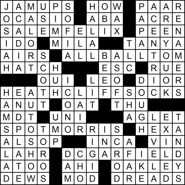 Answers to the "Cat-astrophe" crossword puzzle