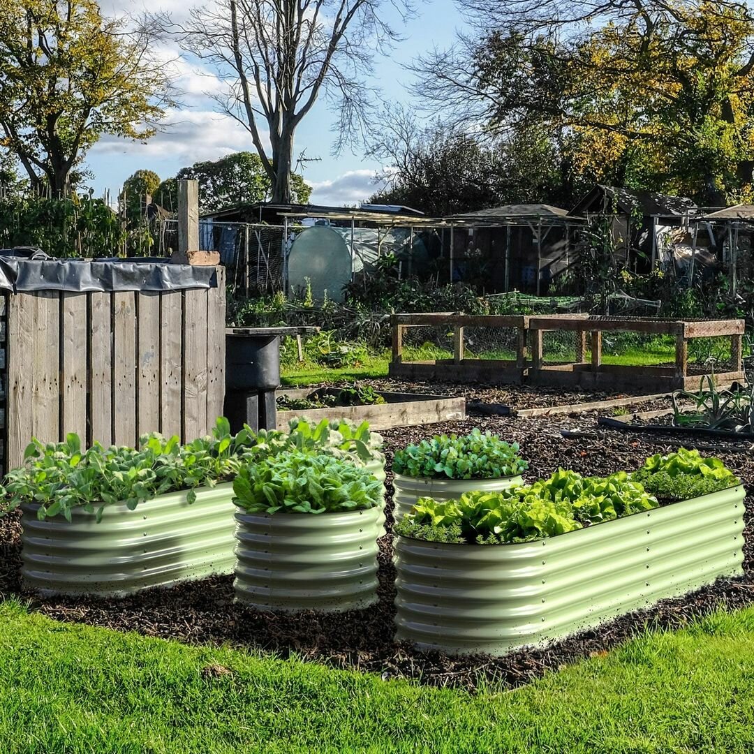 Galvanized raised beds are attractive and retain water.