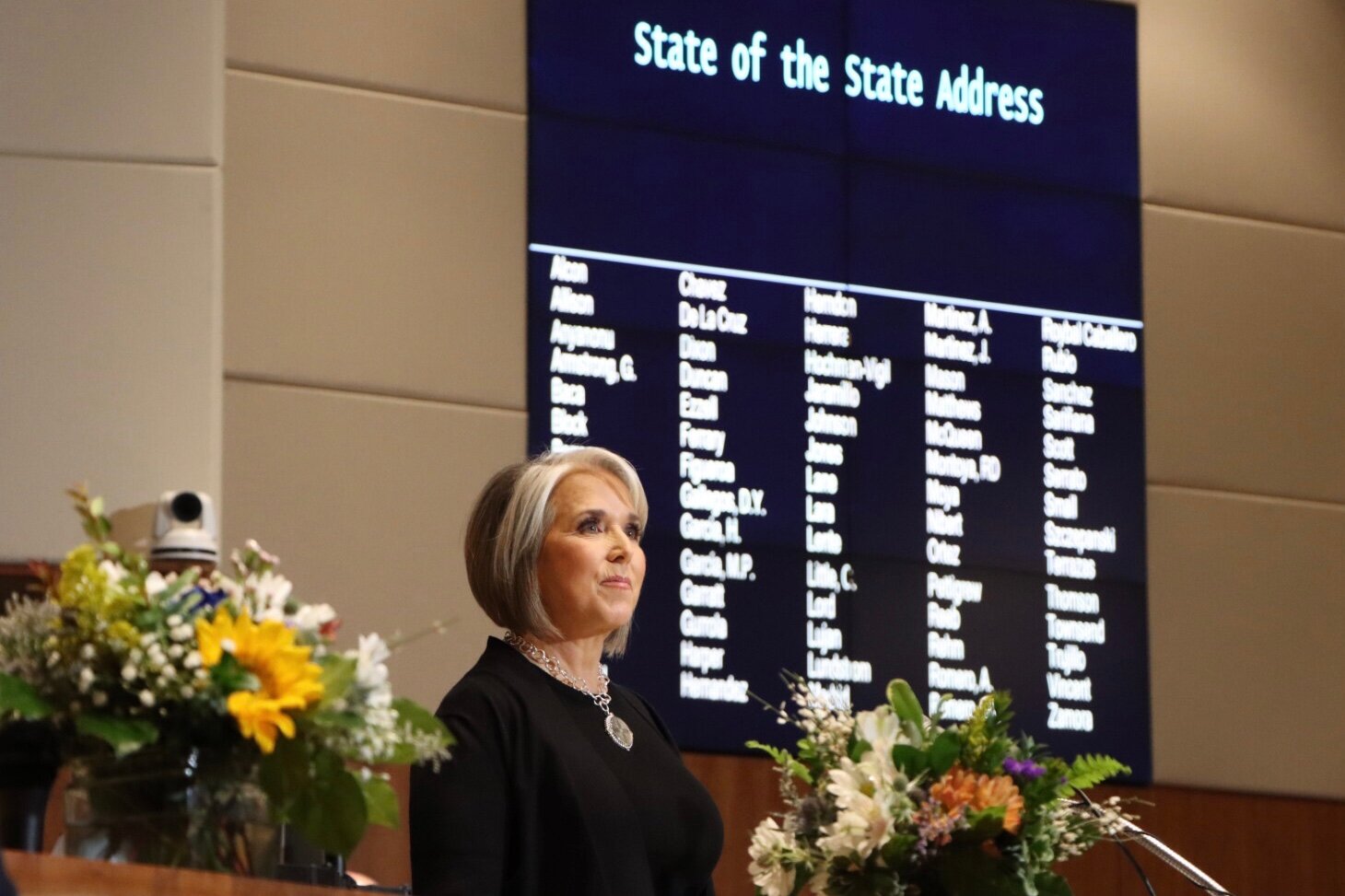 Gov. Michelle Lujan Grisham prepares to address the opening of the 2023 Legislative session.
