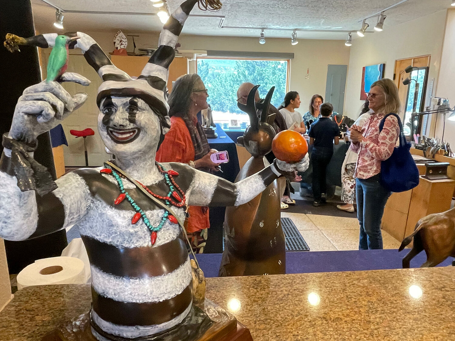 A sculpture of a pueblo clown greeted visitors to the home studio of Althea and Joe Cajero during last weekend's Placitas Studio Tour. (T.S. Last/Sandoval Signpost)