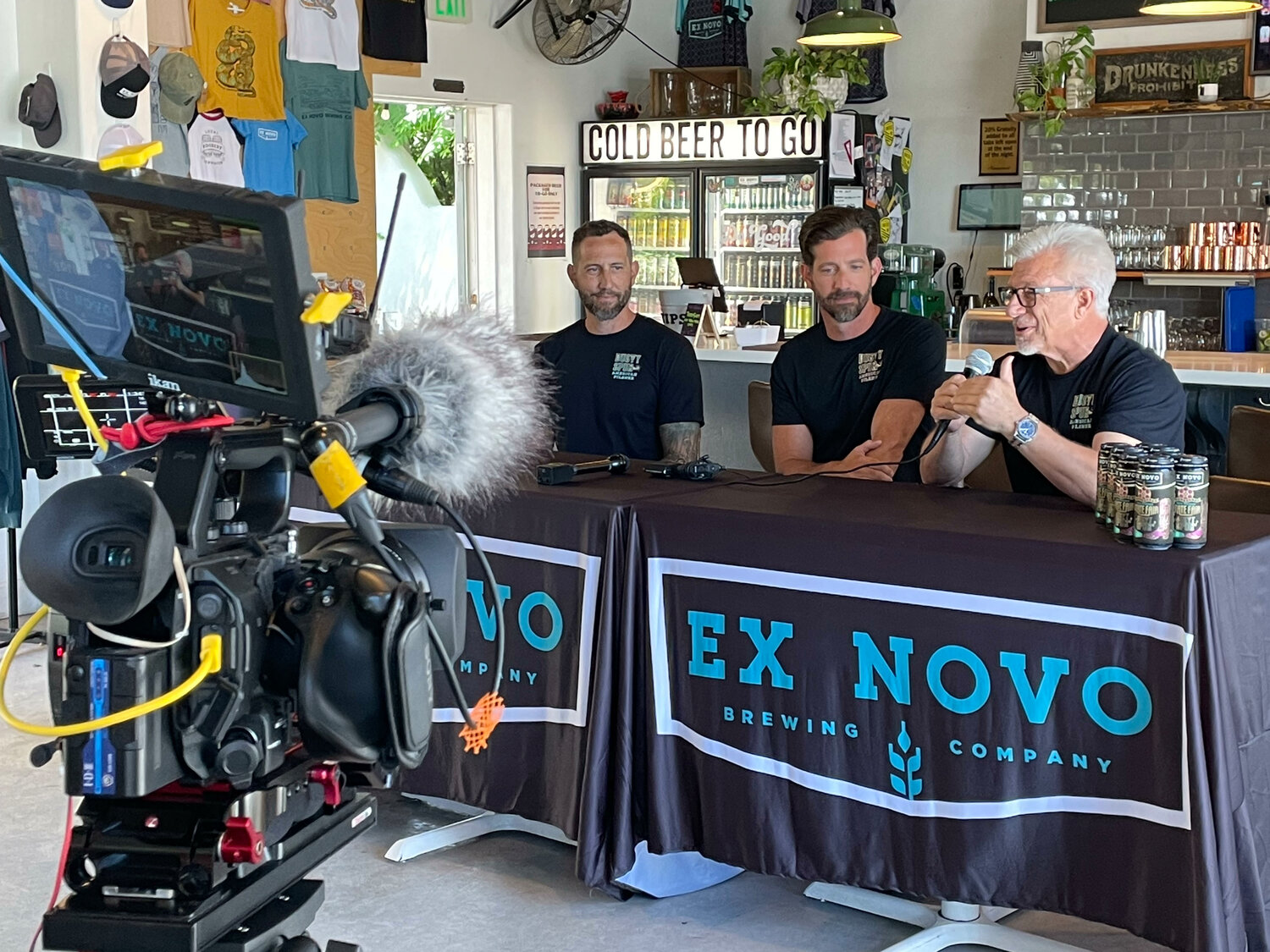 From left, James Gregory, Joel Gregory of Ex Novo and Dan Mourning, General Manager of Expo New Mexico, announced Ex Novo's latest beet, Dusty Spur, will be the official craft beer of this year's New Mexico State Fair. (T.S. Last/Corrales Comment)