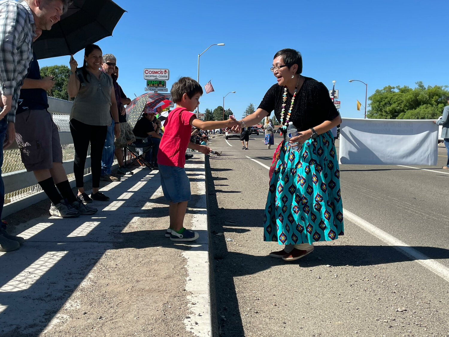 Navajo Nation Vice President Richelle Montoya, a native of Torreon, served as Grand Marshal of the 2023 Sandoval County Fair. At one point she stopped to greet 5-year-old Ean Simpson, also of Torreon.