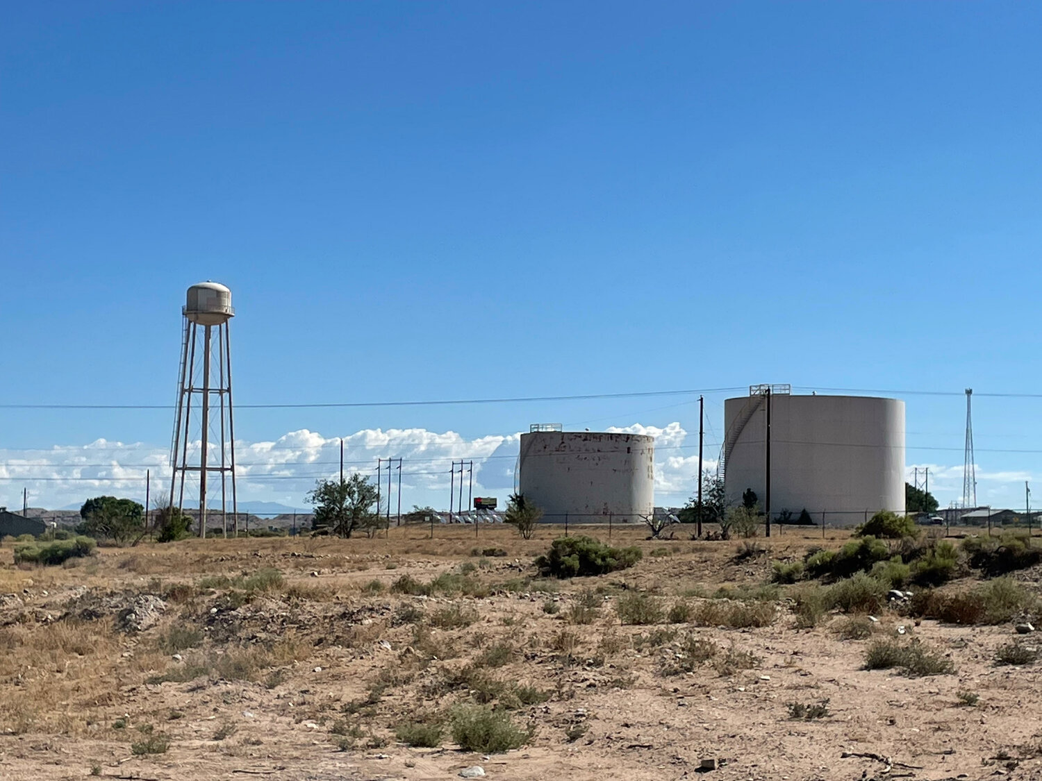 These water tanks owned by PNM are near where Sandoval County plans to install a tank to provide fire suppression at the Algodones business park. The nearly $1 million project is made possible by GeoBrugg, a Swiss corporation that is expanding at the business park.