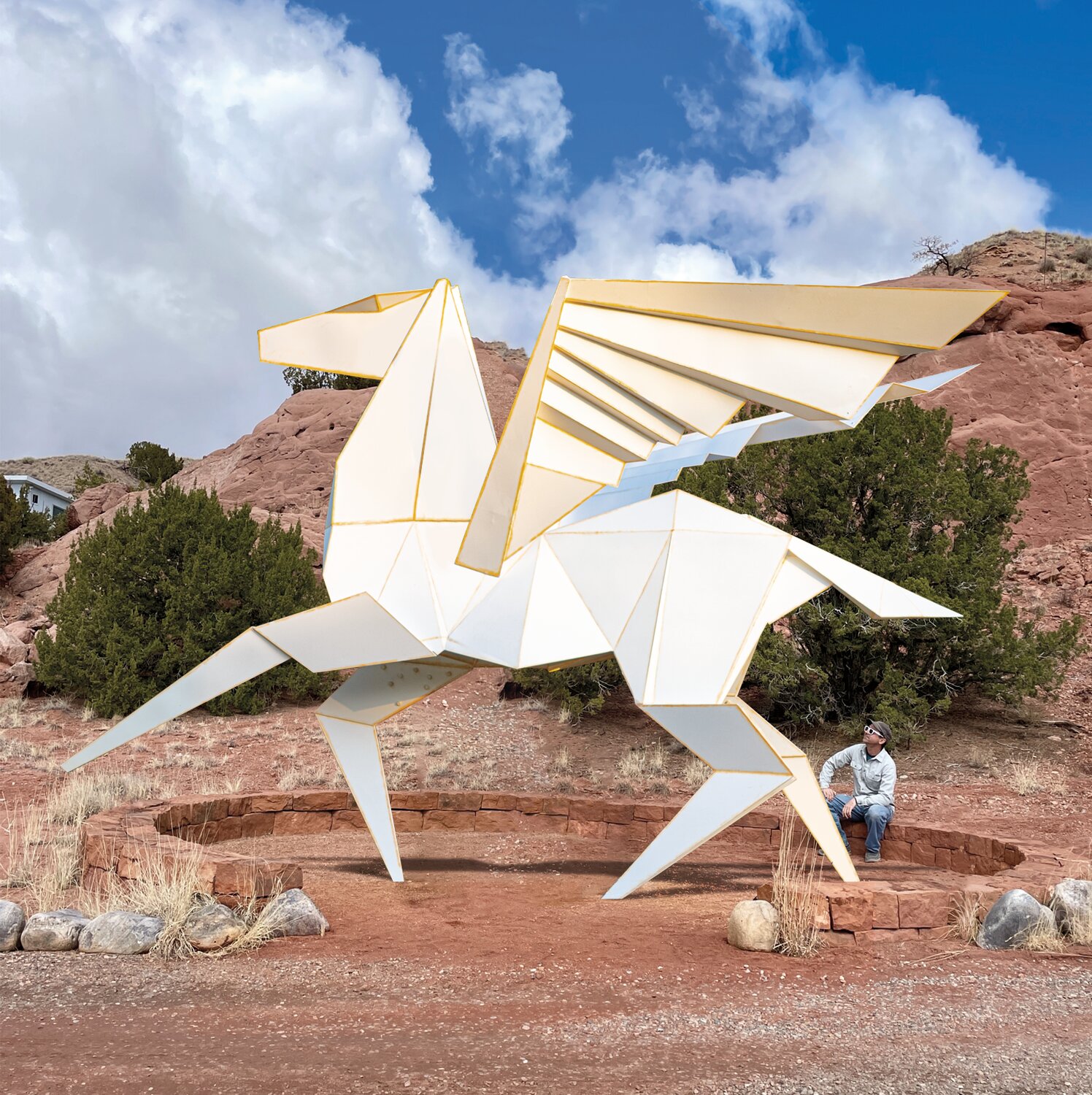 Kevin Box's monumental scale metal sculptures at the Origami in the Garden studio is one of the thirty -six artist in residence stops offered on the self-guided studio tour along the famed Turquoise Trail.
