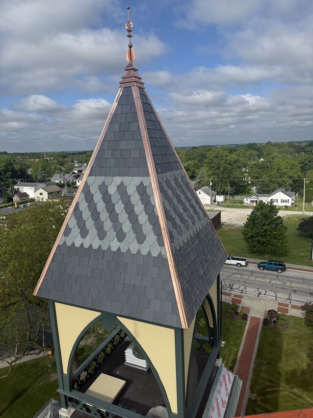 Genoa's Town Hall finial is pictured after recent improvements in June 2025.