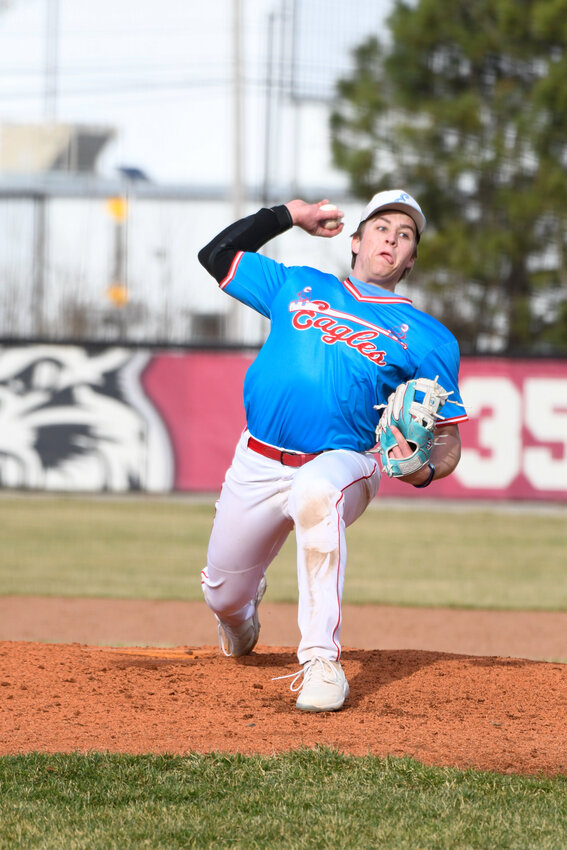 Eastwood's Paul Lautzenheiser delivers a pitch during a scrimmage against Bowling Green on March 21, 2025.