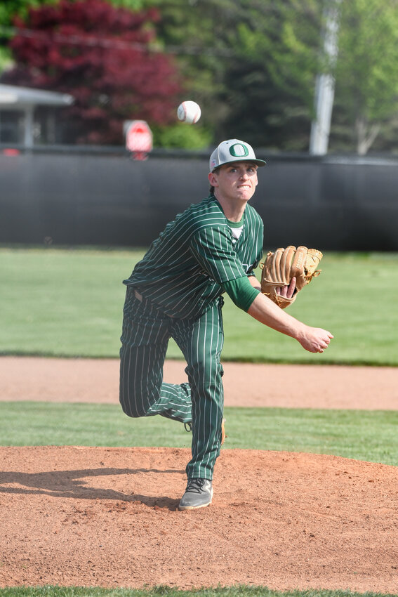 Oak Harbor's Michael LaLonde delivers a pitch against Otsego on May 6, 2024 in Tontogany.