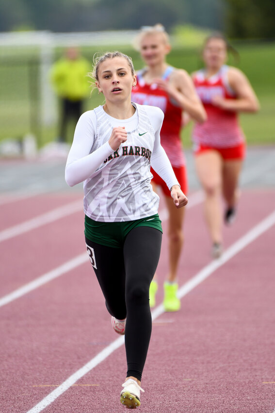 Oak Harbor's Kennedy Slates competes in the 800 meter race at the 2024 NBC Championships.