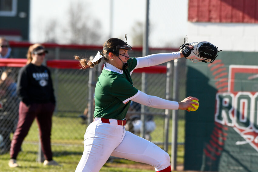 Oak Harbor pitcher Morgan Lalonde delivers a pitch in a game against Genoa on April 11.