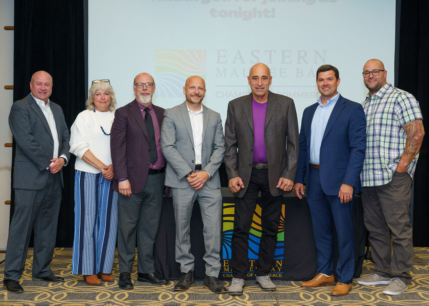 Pictured at the Prism Awards are (L to R) – Oregon assistant chief of police Ryan Spangler, Oregon councilwoman Beth Ackerman, Oregon councilman Steve Salander, Oregon city administrator Joel Mazur, Oregon mayor Michael Seferian, Oregon fire chief Clayton O’Brien and Oregon recreation program coordinator Hank Fox.