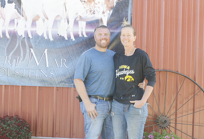 Graham Giese and Erica Lundberg stand outside their barn Sept. 23 near Osseo, Wisconsin. Bert-Mar Farms hosted the Trempealeau County Dairy Breakfast two days earlier.