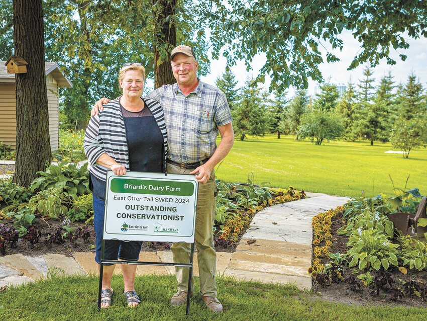 Wendy and Forrest Briard gather in August 2024 at their farm near Frazee, Minnesota. The Briards were named the 2024 Outstanding Conservationist for East Otter Tail County.