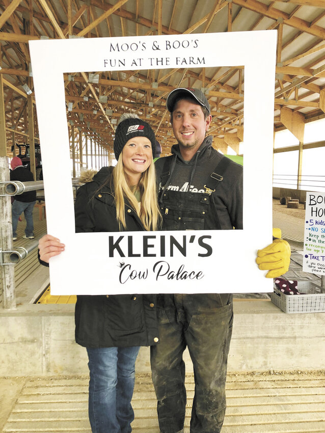 Chassidy and Eric Klein smile Oct. 28, 2023, at the first Moos & Boos Halloween Fun at the Farm event near Lake City, Minnesota. Chassidy planned Moos & Boos, which is held at the calf and heifer site of Klein’s Cow Palace.