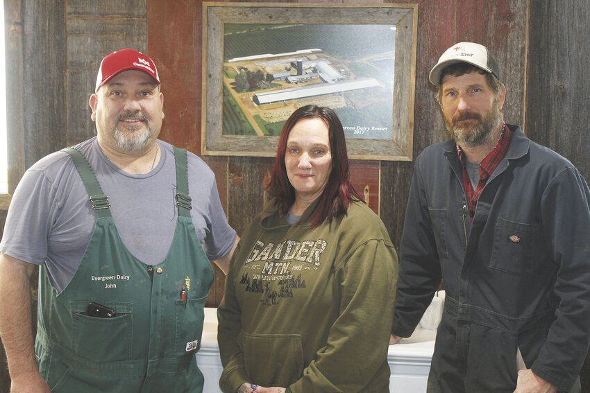 The leadership team at Evergreen Dairy Resort — John Freund (from left), Connie deRoos and Mark Moss — takes a break Feb. 6 at Evergreen Dairy Resort near Antigo, Wisconsin. The farm was recently recognized with a CentralStar ReproStar Award for excellence in their reproduction program.