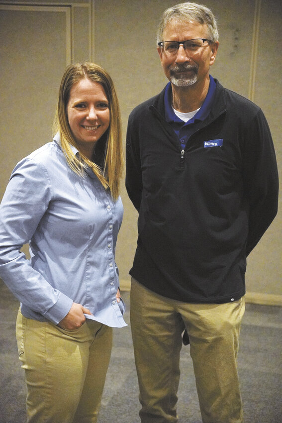 Sara Kvidera (left) and Kevin Dhuyvetter pause after their seminar on sustainability March 27 at the Central Plains Dairy Expo in Sioux Falls, South Dakota. Kvidera focused on the potential opportunities, while Dhuyvetter emphasized the economic realities of sustainability in today’s dairy industry.