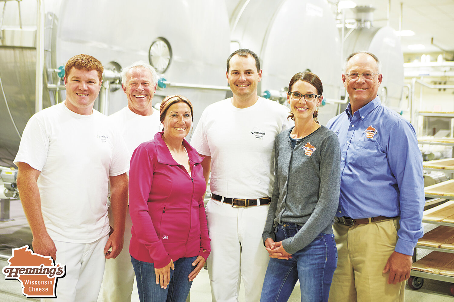 The Henning family — Zachary (from left), Kerry, Mindy Ausloos, Joshua, Rebekah Henschel and Kert — operate Henning’s Cheese where they use the milk of local farms to make 85,000 pounds of cheese per week in Kiel, Wisconsin. Kerry, a Wisconsin master cheesemaker, and Kert are third-generation owners; Joshua and Zachary are fourth-generation licensed cheesemakers; Mindy oversees the retail store, billing and sales; and Rebekah oversees national and local sales, marketing and promotions.