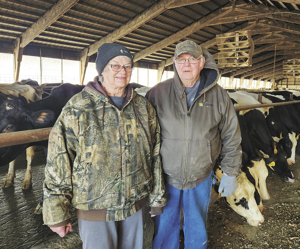 Carol and Tom Beringer take a break Jan. 29 at their farm near Farley, Iowa. The Beringers milk 180 cows with the help of their grown children Don, Lynn, Lisa and Wayne.