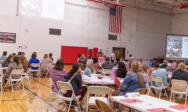 A crowd of about 160 were in the South Sioux City Middle School on Wednesday evening as part of the first Cardinal Vision workshop, which will be a six-part series of meetings discussing the school's future needs.