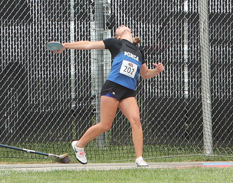 Ponca sophomore Elsie Keller made her first throw of the day count in Friday's Class C girls discus, finishing third at the Nebraska State Track and Field Championships in Omaha.