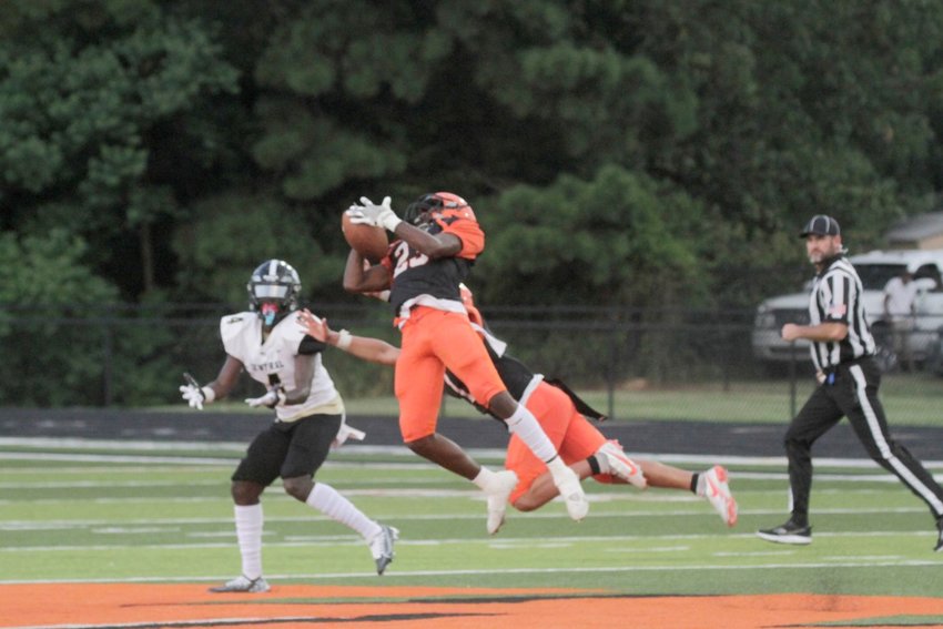 Jalin Lee makes an interception against Little Rock Central in the scrimmage game on Thursday, August 18.