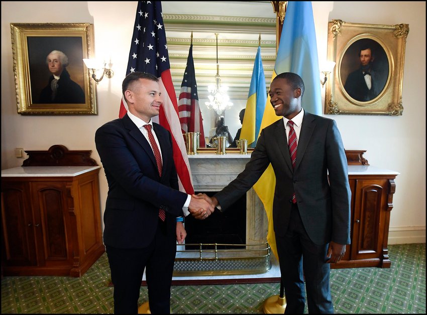 Deputy Secretary Wally Adeyemo and Ukrainian Finance Minister Serhiy Marchenko in happier times, July 2021