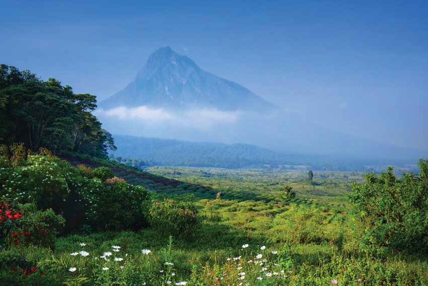 Volcano in the Virunga National Park in the Democratic Republic of Congo, Africa, close to the border of Rwanda.