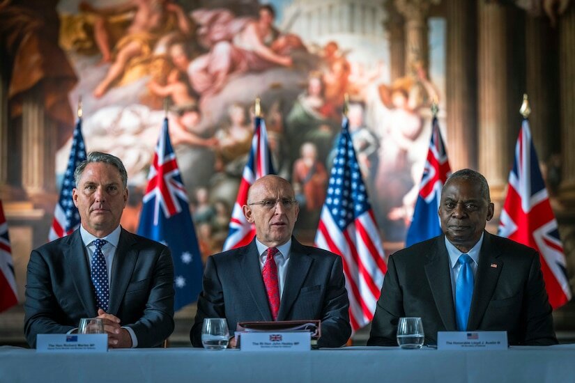 Richard Marles MP, Deputy Prime Minister and Minister for Defence, Australia; United Kingdom Secretary of State for Defence, John Healey; and Secretary of Defense Lloyd Austin