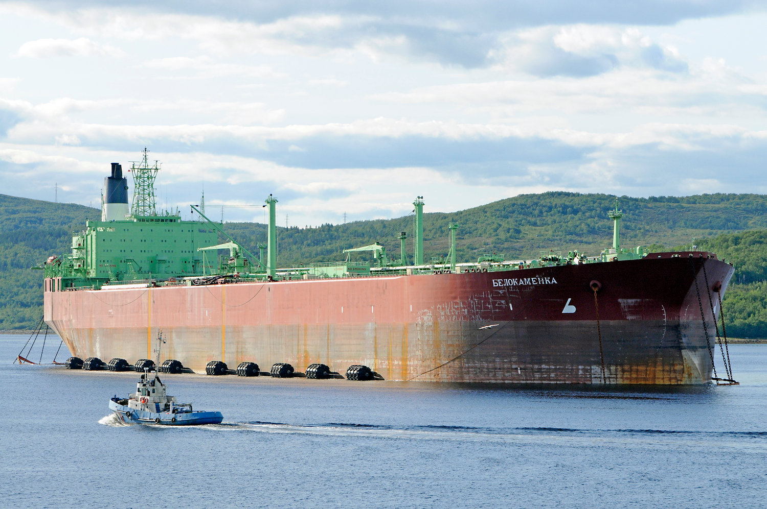 Oil tanker in the port of Murmansk, Russia.