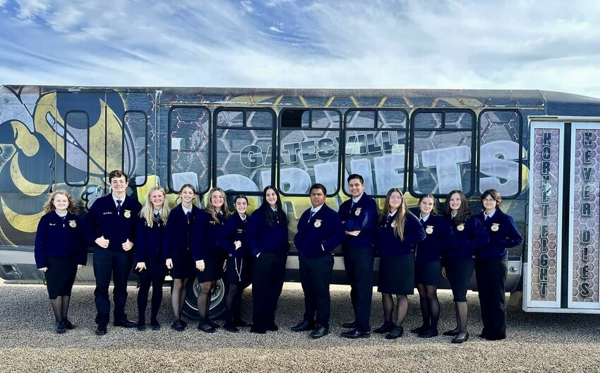 <p>Gatesville FFA: Gatesville Future Farmers of America are pictured just after arriving at the event.</p>