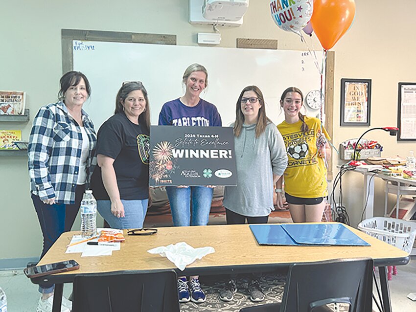 Tracy Coursey was presented the Texas 4-H Salute to Excellence Award at Monday’s Hornet Gold 4-H Club meeting. Pictured left to right - Donna Schwausch FCH Agent, Emily Yarbrough Hornet Gold Co-Club Manager, Becky Coward 4-H Agent, Honoree Tracy Coursey, Cayleigh Coursey.