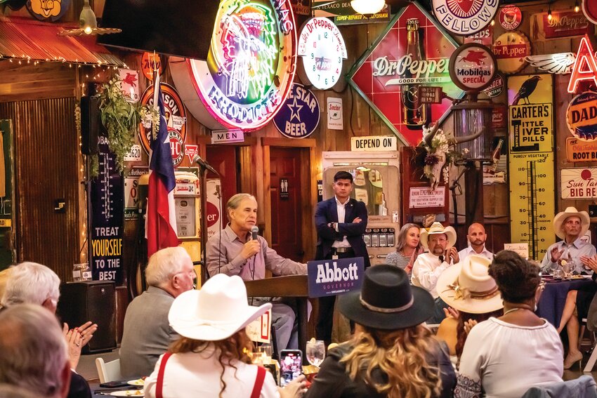 Governor Greg Abbott is shown addressing members of the Coryell County Republican Party during his recent visit to Texas Station Event Center in Gatesville. He was the guest speaker for the party's annual Lincoln/Reagan Dinner.