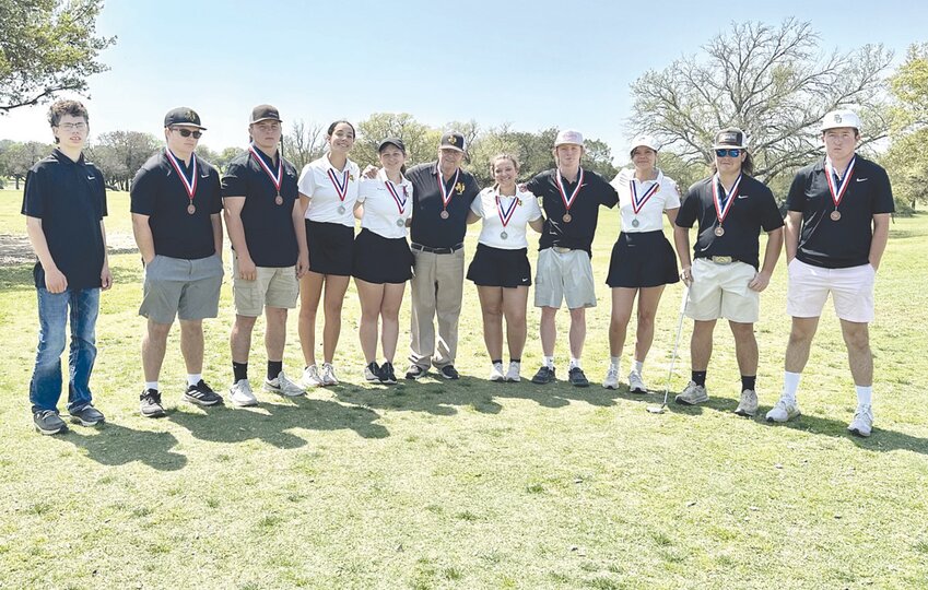 Pictured (left to right) are James Wood, manager; Braydon Dossey, Austin Massingill, Lacy Weaver, Peyton Williamson, coach Billy Massingill, Sierra Chapman, Will Featherston, Samantha Iverson, Preston Seager, and Braxton Dossey.