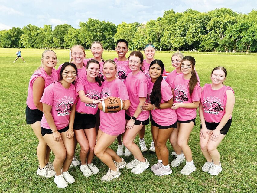GHS senior powderpuff players are pictured (back row, from left) Raylee Glover, Madison Hester, Emilie Moore, Jahaziel Martinez, Lisa Hemelsoet and Avery Meelbusch. (front row) Marybeth Trejo, Ally Penrod, Grace Carothers, Avery Streetman, Andrea Ortiz, Zaylah Wisehart and Callie Stovall.