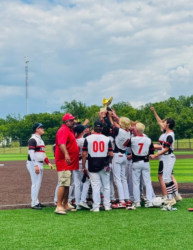 Oglesby Tigers baseball team celebrates after winning the area championship game.