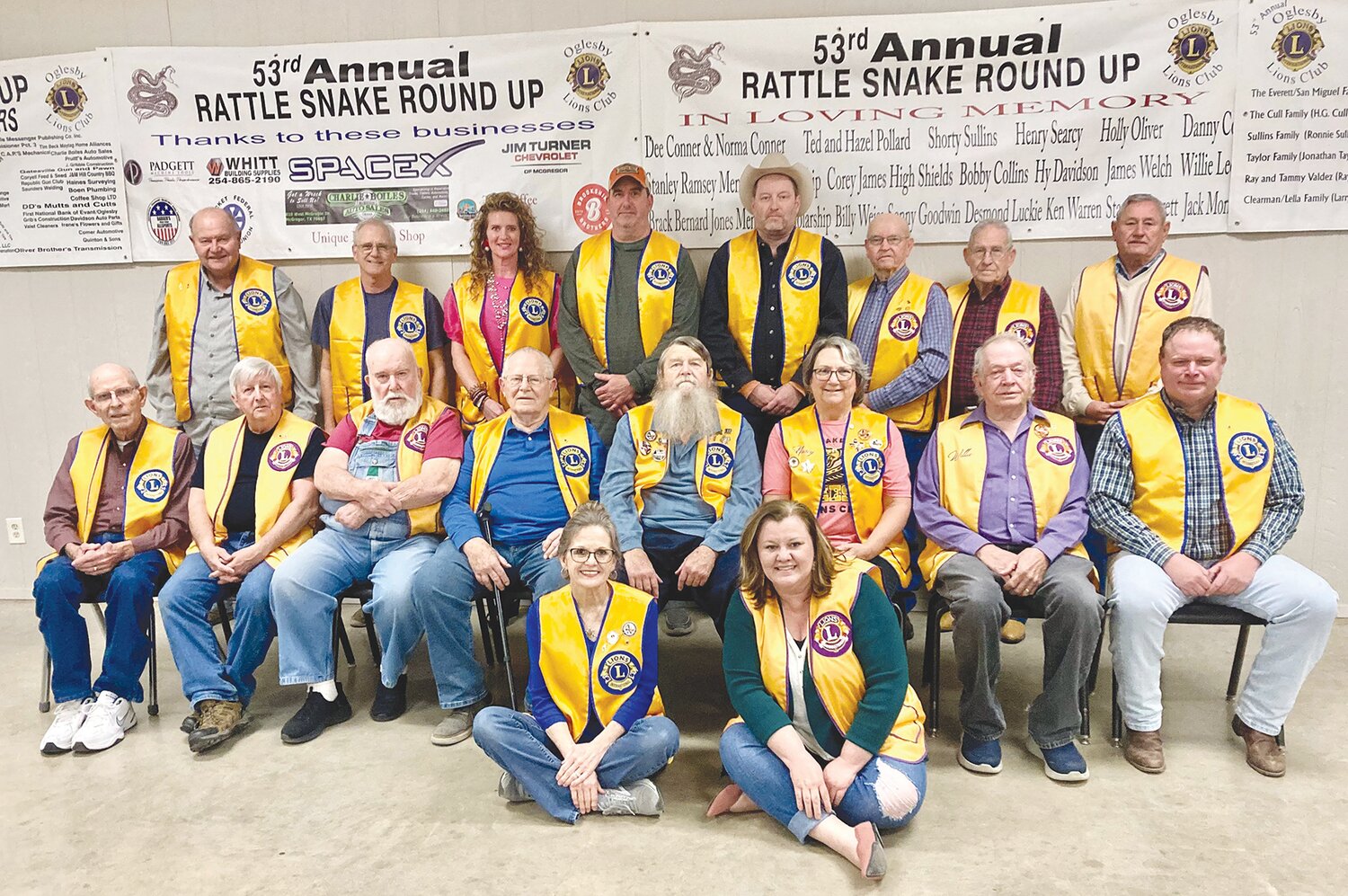 Pictured are the members of the Oglesby Lions Club who host the Rattlesnake Roundup event each year. The officers include President Ryan Basham, Vice President Willie Smith, Secretary Nancy Kepple, and Treasurer Ted Tatum.