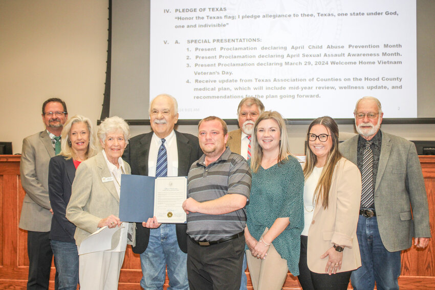 The Hood County Commissioners Court presented a proclamation declaring April as Child Abuse Prevention Month during a regularly scheduled meeting March 12.