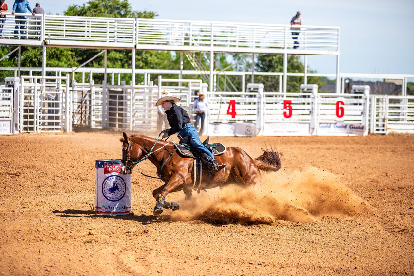 Ainsley Reeves of the Granbury rodeo team during the barrel racing event Sunday, April 7.